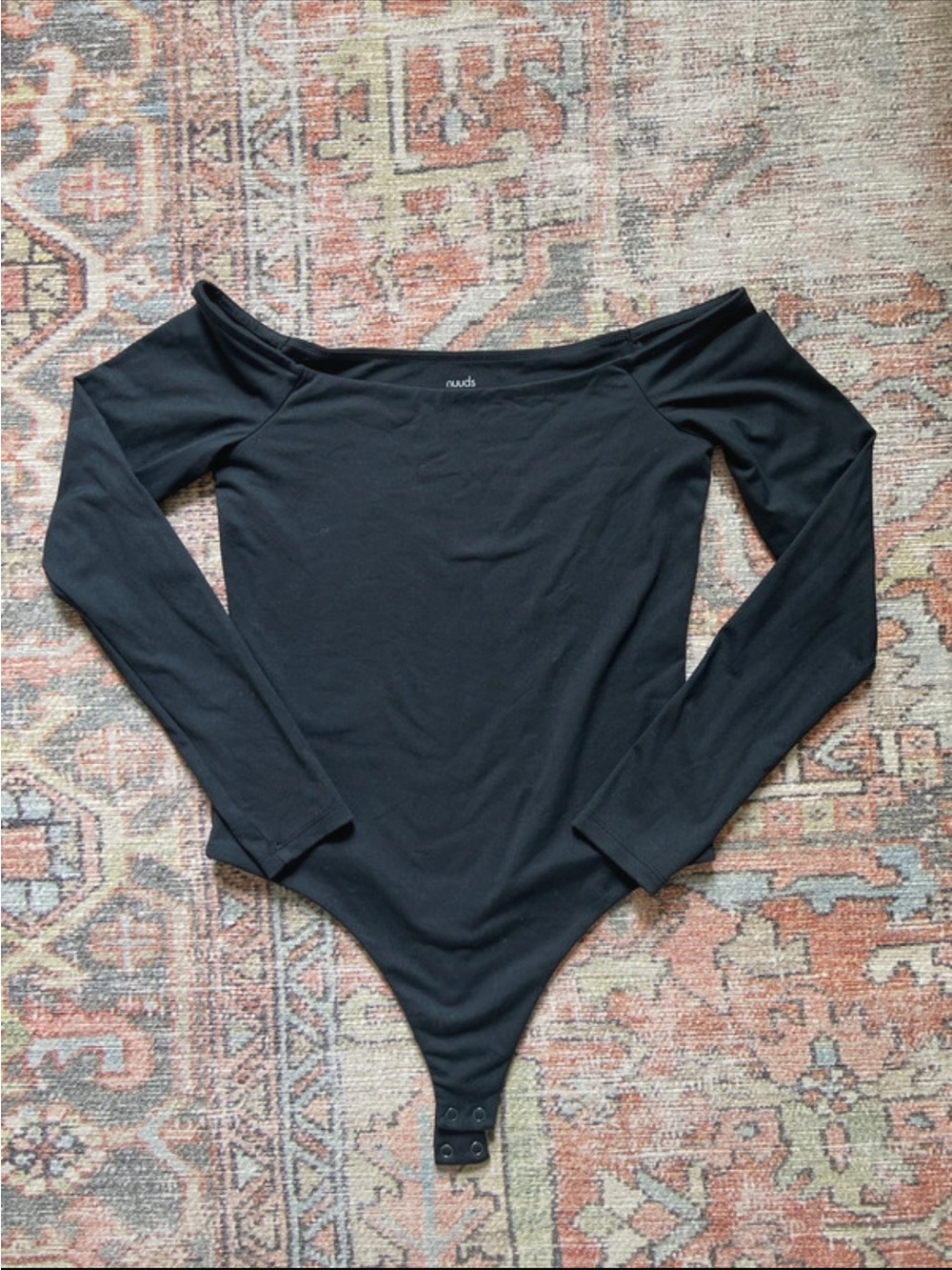 nuuds Black Off-The-Shoulder Long Sleeve Bodysuit